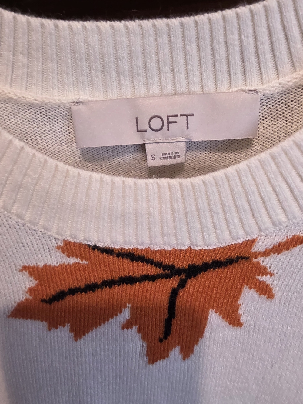 LOFT Cream Sweater with Orange Leaf Pattern - Picture 3 of 5